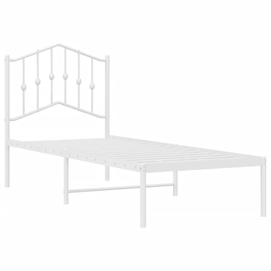 Cadre de lit métal sans matelas avec tête de lit blanc 75x190cm - 4