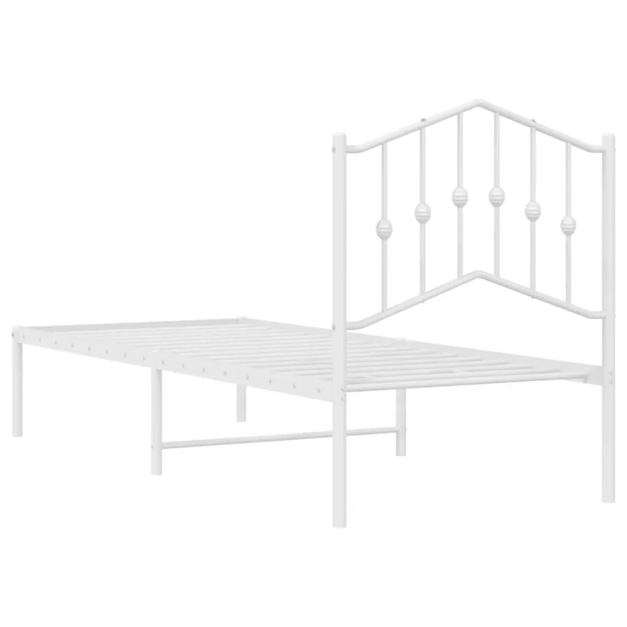 Cadre de lit métal sans matelas avec tête de lit blanc 75x190cm - 7