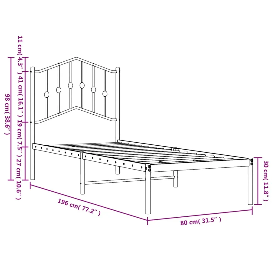 Cadre de lit métal sans matelas avec tête de lit blanc 75x190cm - 9