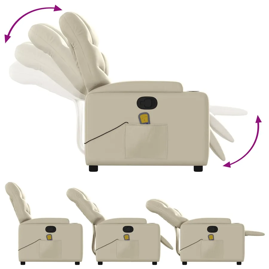 Fauteuil inclinable de massage Crème Similicuir - 8