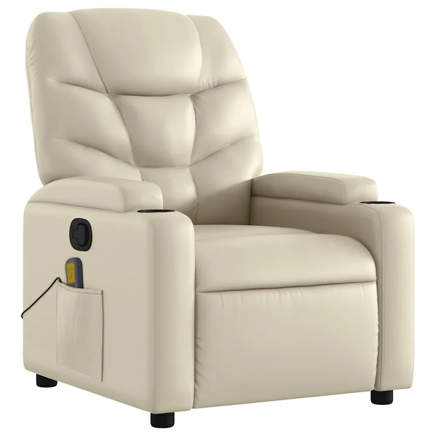 Fauteuil de massage inclinable crème similicuir - 3