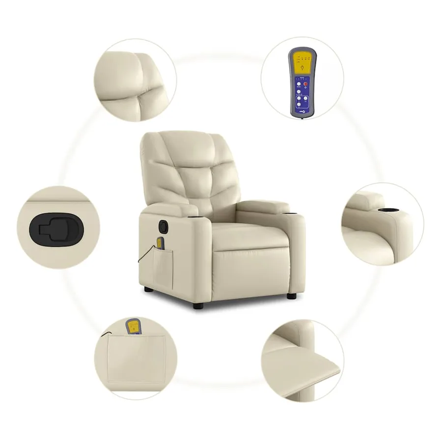 Fauteuil de massage inclinable crème similicuir - 6