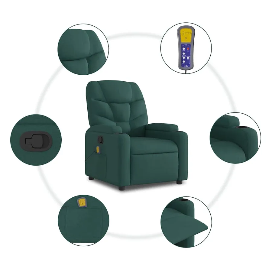Fauteuil de massage inclinable Vert foncé Tissu - 9
