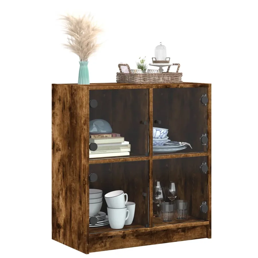 Armoire latérale avec portes en verre chêne fumé 68x37x75,5 cm - 4