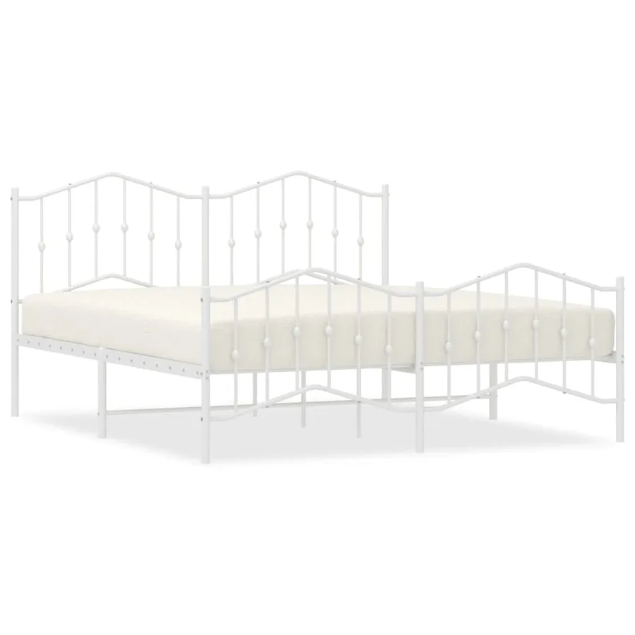 Cadre de lit métal sans matelas et pied de lit blanc 183x213 cm - 2