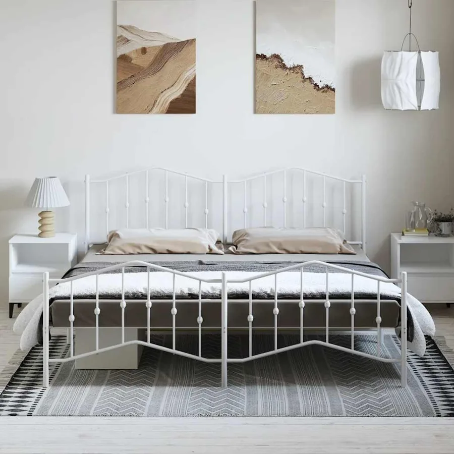 Cadre de lit métal sans matelas et pied de lit blanc 183x213 cm - 3