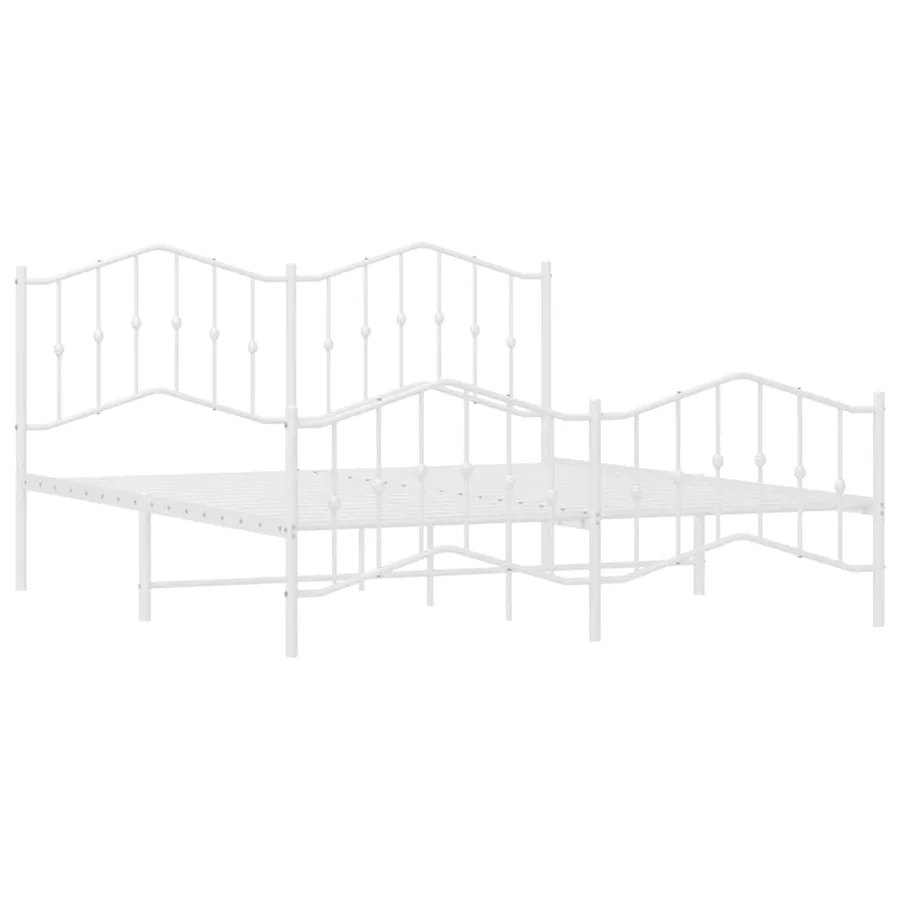 Cadre de lit métal sans matelas et pied de lit blanc 183x213 cm - 5