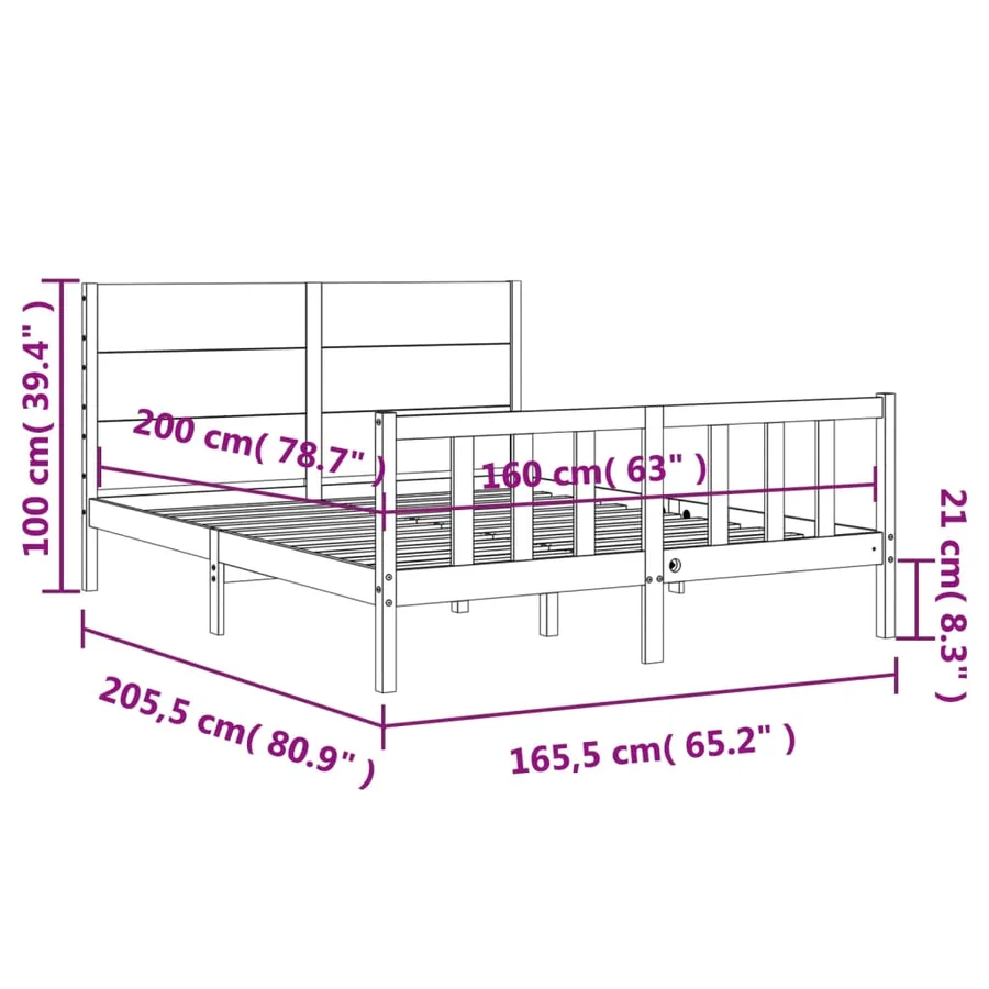 Cadre de lit sans matelas 160x200 cm bois massif de pin - 12