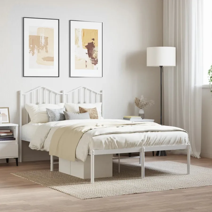 Cadre de lit métal sans matelas et tête de lit blanc 120x190 cm