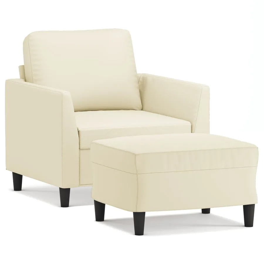 Fauteuil avec repose-pied Crème 60 cm Similicuir - 2