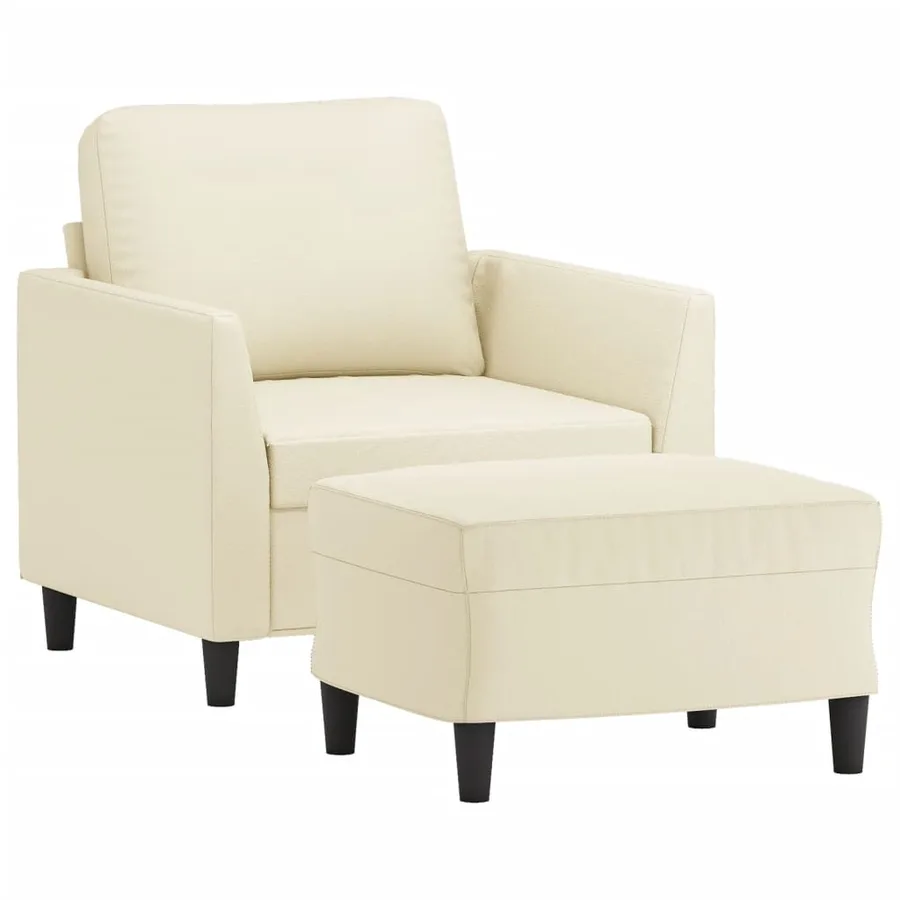 Fauteuil avec repose-pied Crème 60 cm Similicuir - 3