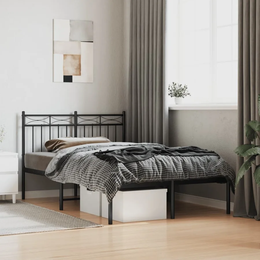 Cadre de lit métal sans matelas avec tête de lit noir 120x190cm
