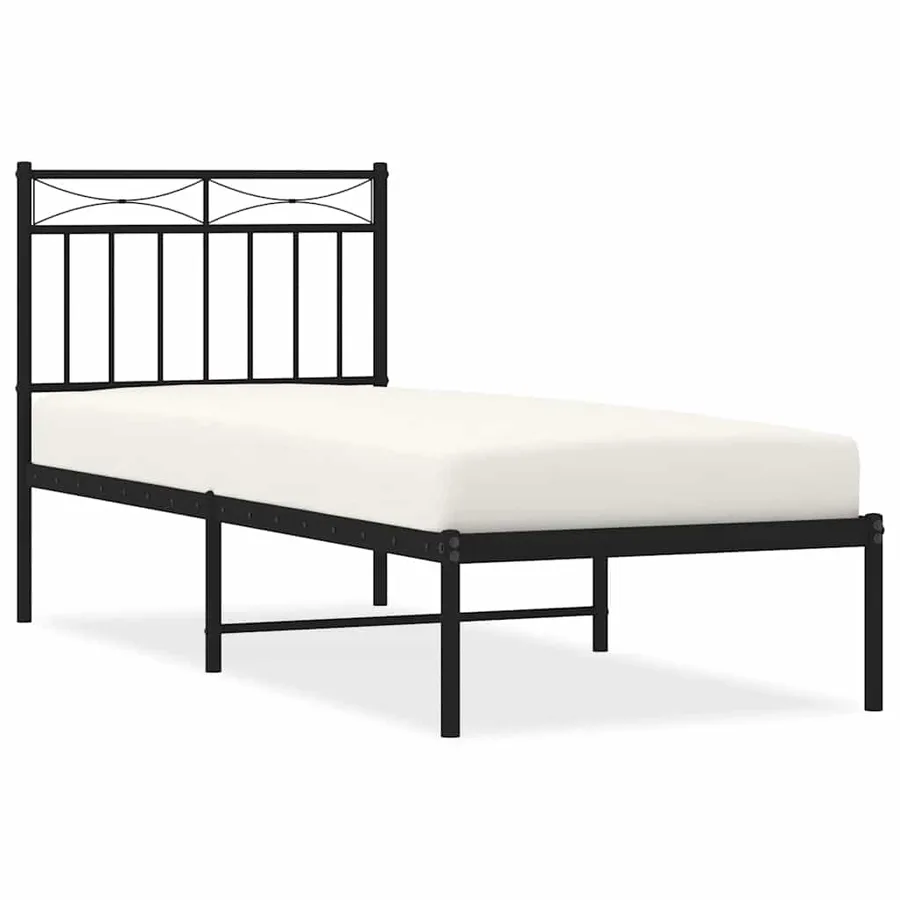 Cadre de lit métal sans matelas avec tête de lit noir 75x190 cm - 2
