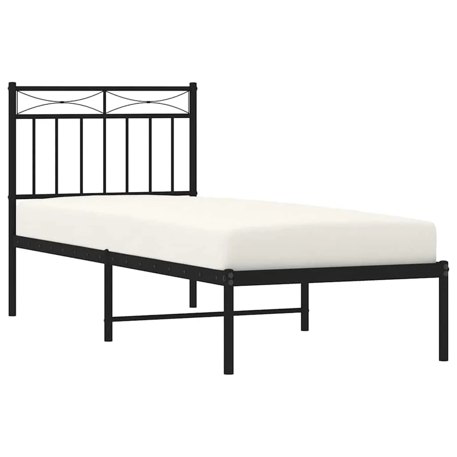 Cadre de lit métal sans matelas avec tête de lit noir 75x190 cm - 3