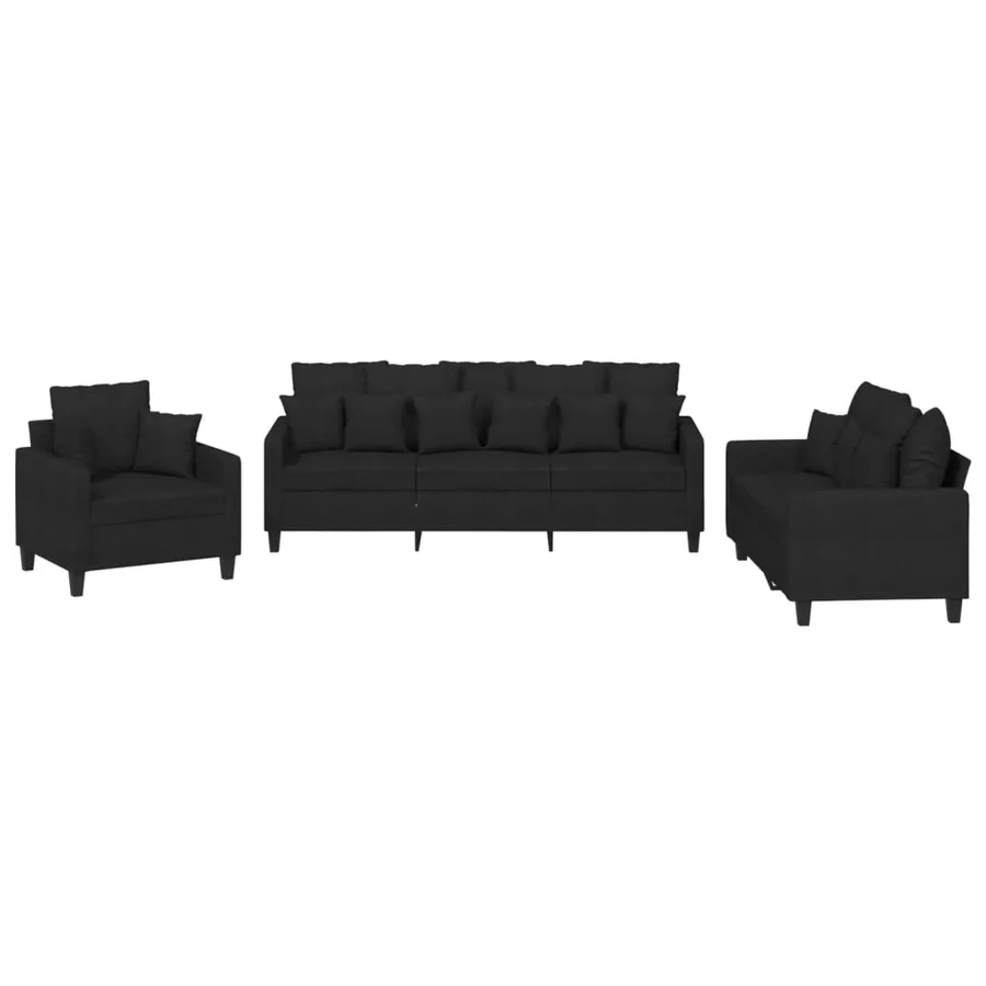 Ensemble de canapés 3 pcs avec coussins noir tissu - 2