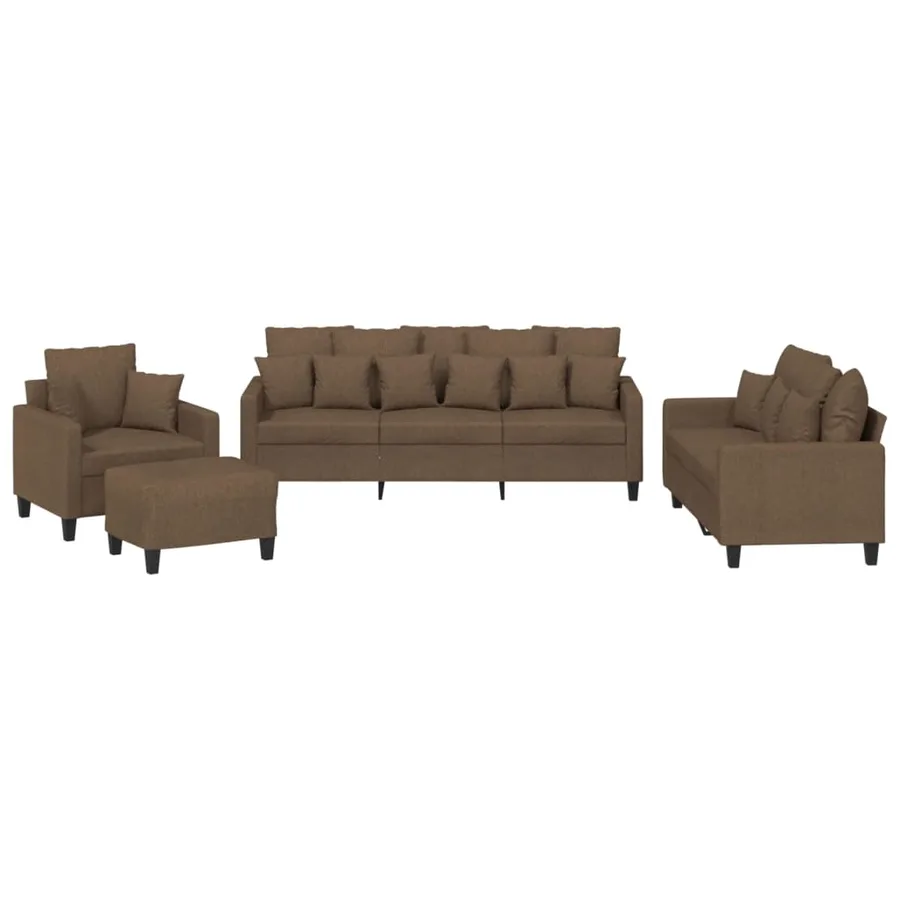 Ensemble de canapés 4 pcs avec coussins marron tissu - 2