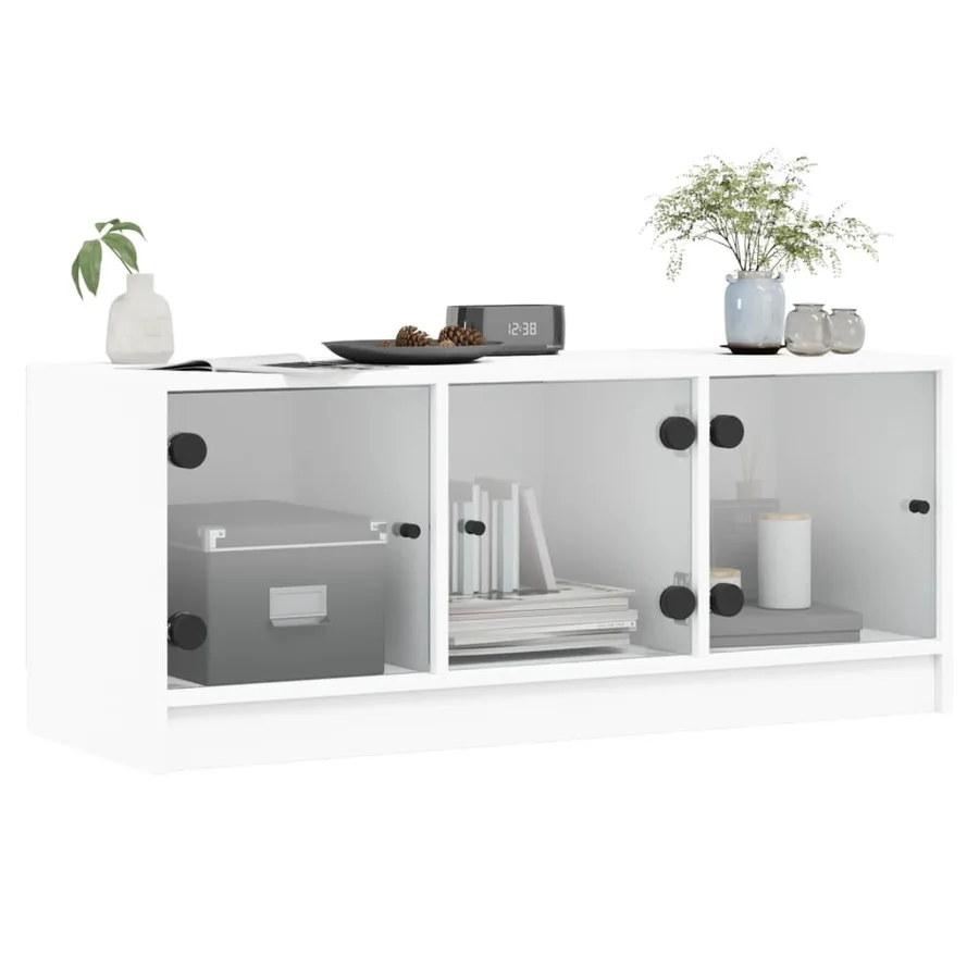 Meuble TV avec portes en verre blanc 102x37x42 cm - 4