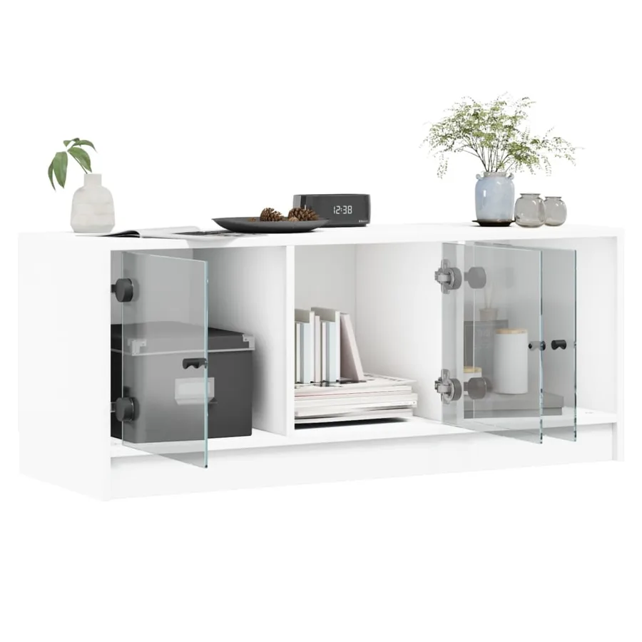 Meuble TV avec portes en verre blanc 102x37x42 cm - 5