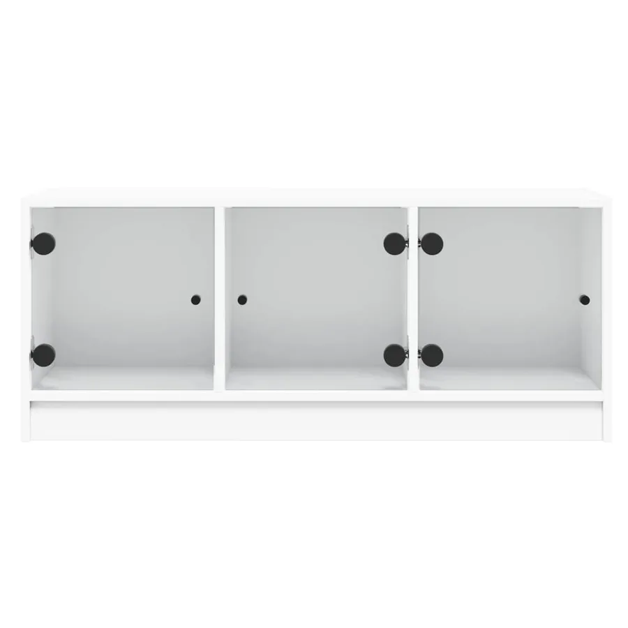Meuble TV avec portes en verre blanc 102x37x42 cm - 6