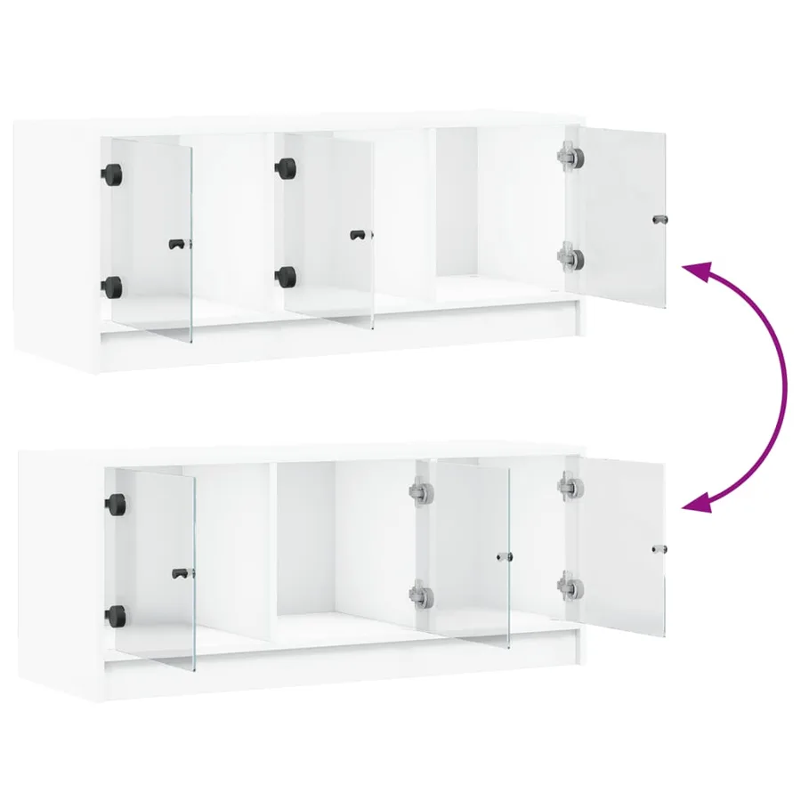 Meuble TV avec portes en verre blanc 102x37x42 cm - 9