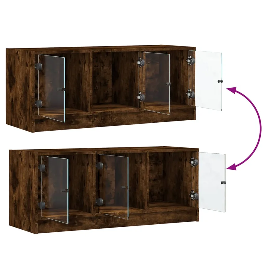 Meuble TV avec portes en verre chêne fumé 102x37x42 cm - 10