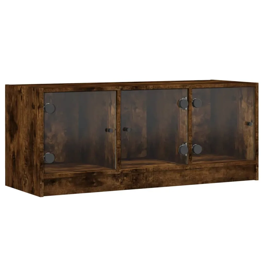 Meuble TV avec portes en verre chêne fumé 102x37x42 cm - 2