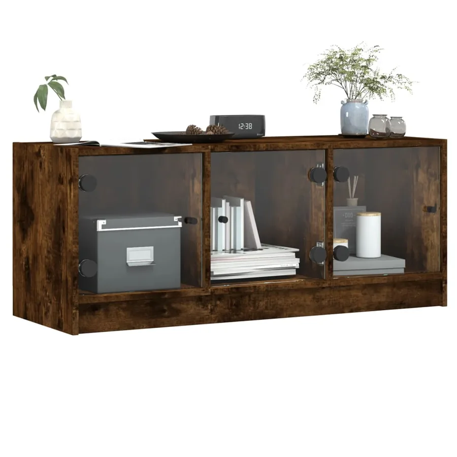 Meuble TV avec portes en verre chêne fumé 102x37x42 cm - 4