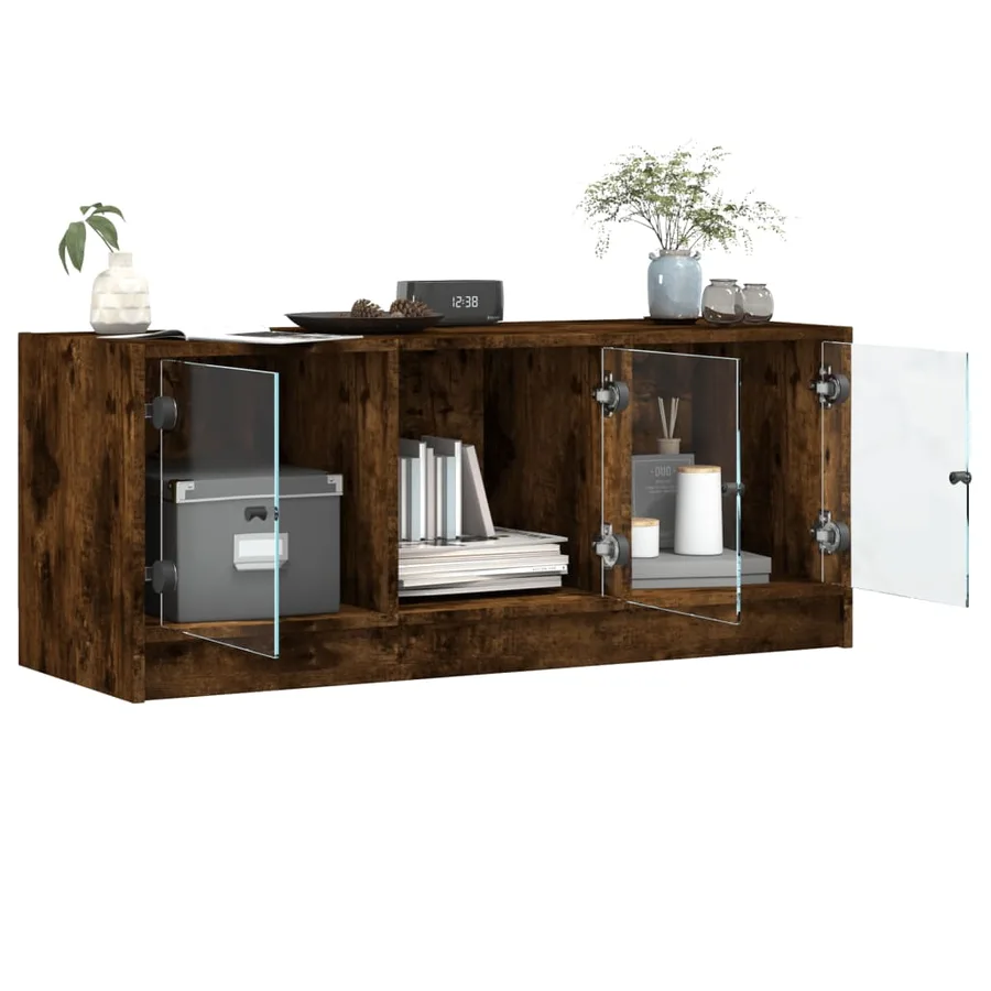 Meuble TV avec portes en verre chêne fumé 102x37x42 cm - 5