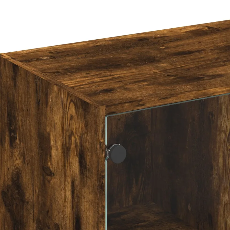 Meuble TV avec portes en verre chêne fumé 102x37x42 cm - 9