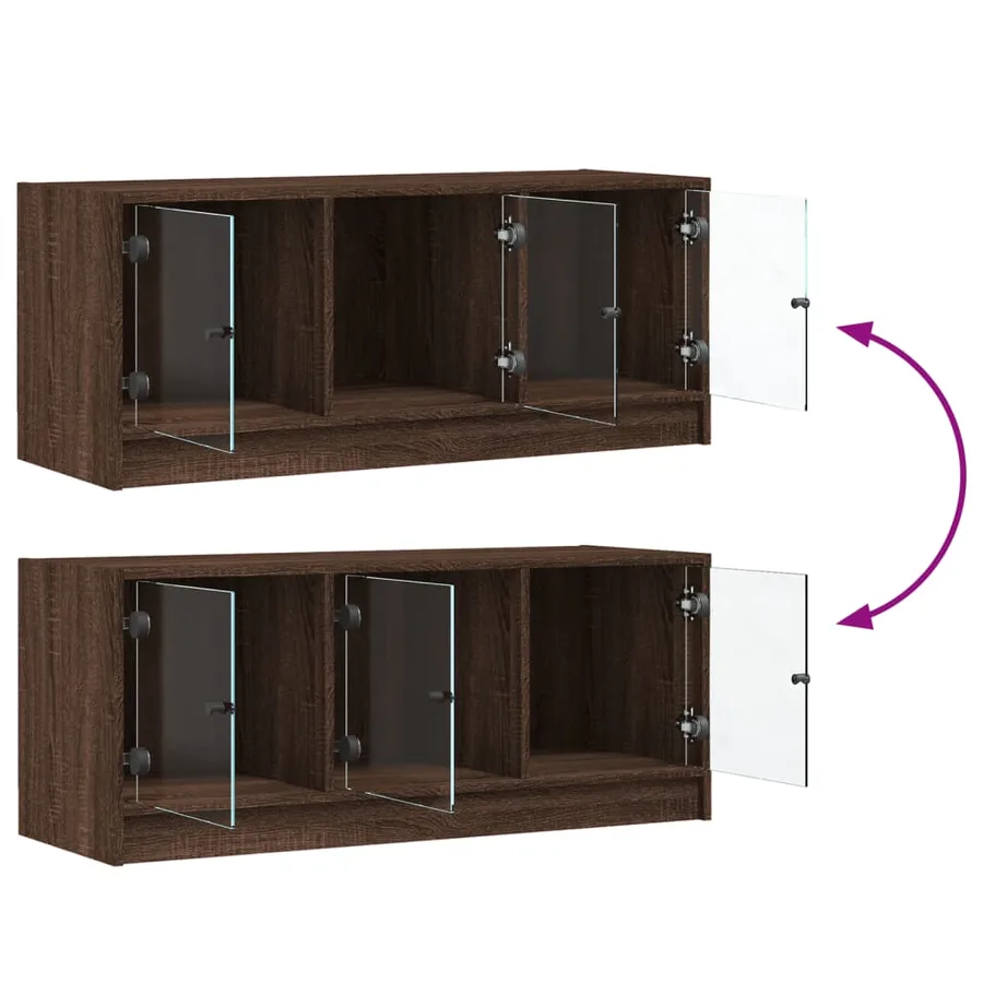 Meuble TV avec portes en verre chêne marron 102x37x42 cm - 10