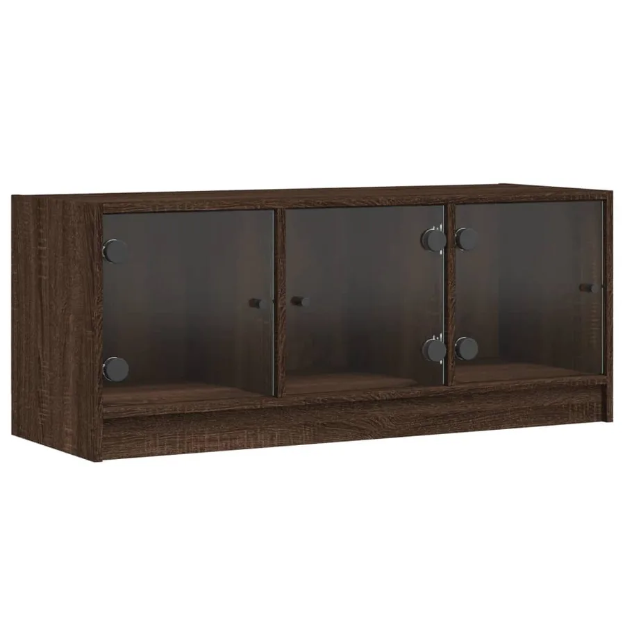 Meuble TV avec portes en verre chêne marron 102x37x42 cm - 2