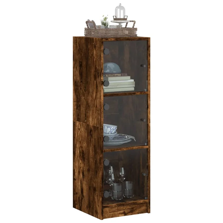 Buffet avec portes en verre chêne fumé 35x37x109 cm - 4