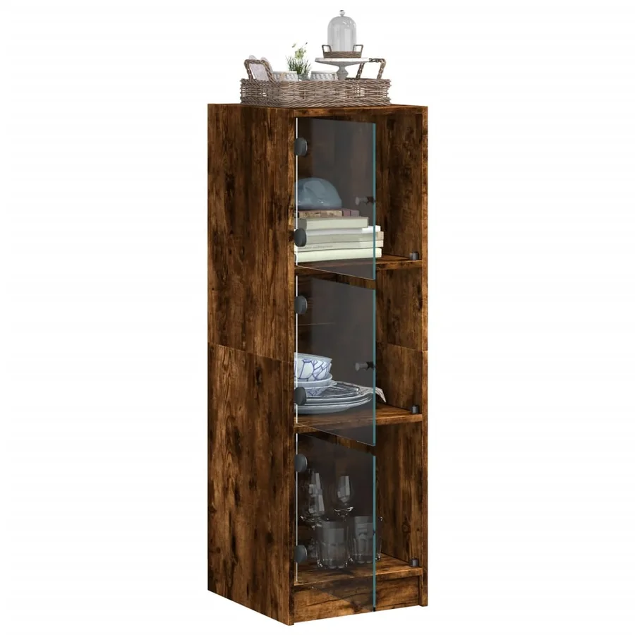 Buffet avec portes en verre chêne fumé 35x37x109 cm - 5
