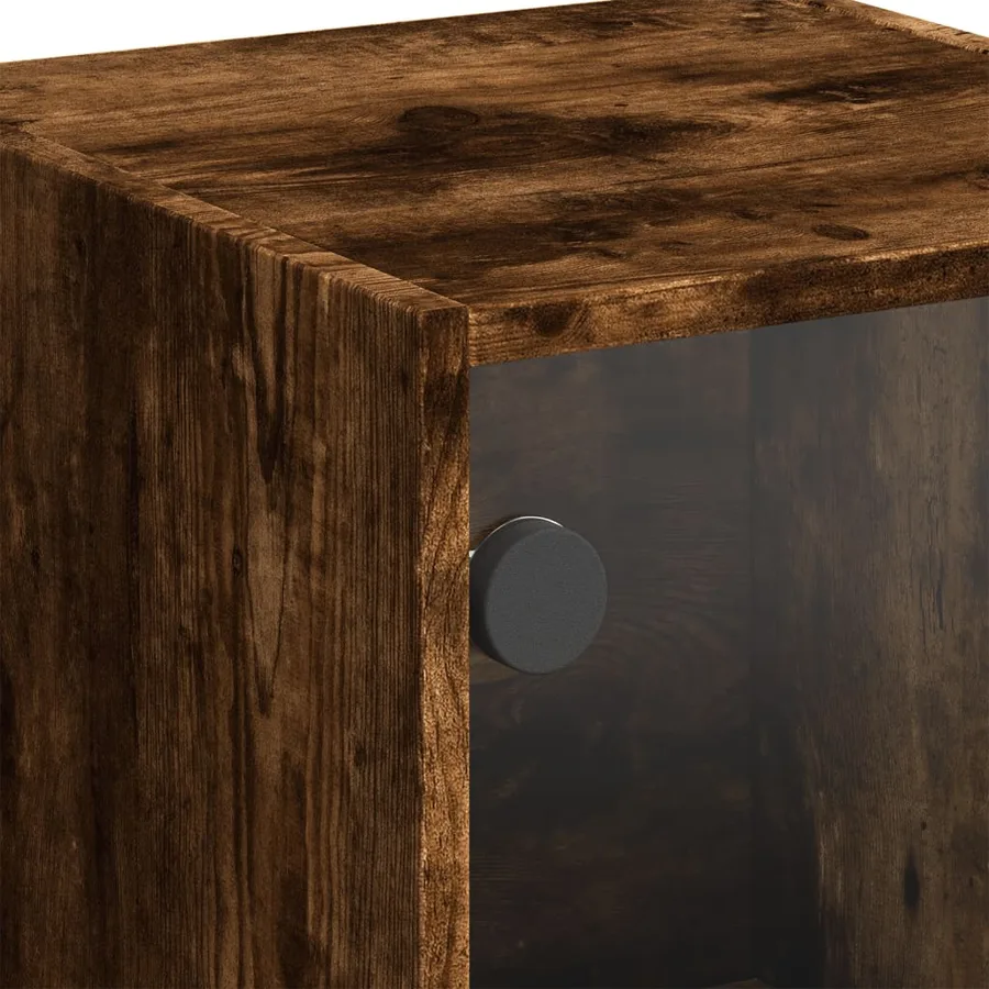 Buffet avec portes en verre chêne fumé 35x37x109 cm - 9