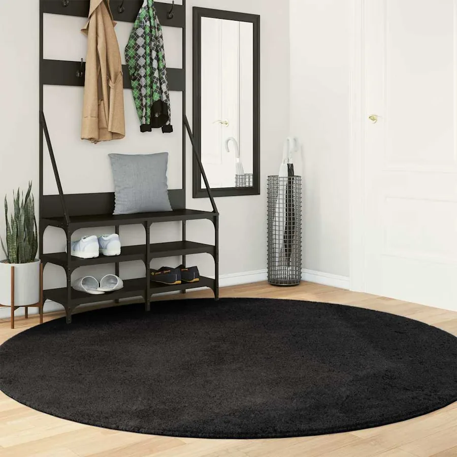 Tapis HUARTE à poils courts doux et lavable noir Ø 200 cm