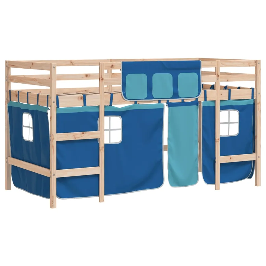 Lit mezzanine enfants avec rideaux sans matelas bleu 90x190 cm - 2
