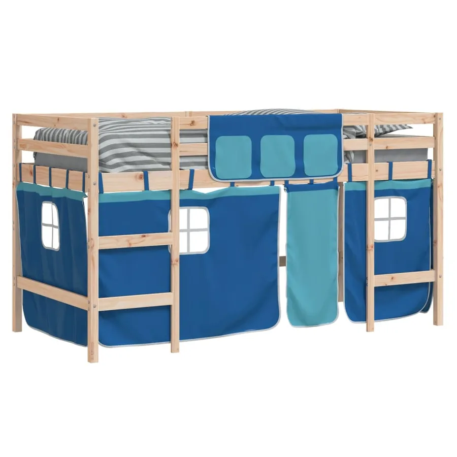 Lit mezzanine enfants avec rideaux sans matelas bleu 90x190 cm - 4