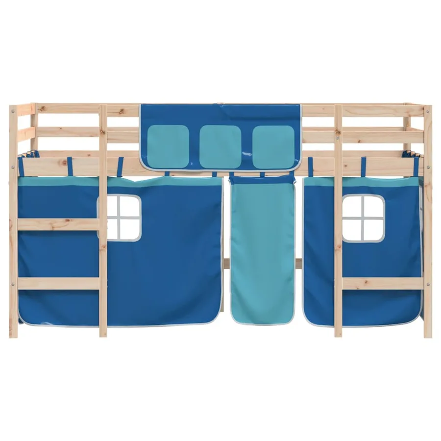 Lit mezzanine enfants avec rideaux sans matelas bleu 90x190 cm - 5