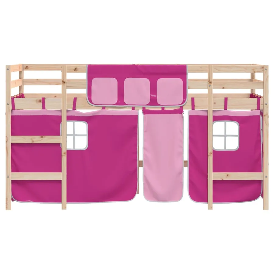 Lit mezzanine enfants avec rideaux sans matelas rose 80x200cm - 5