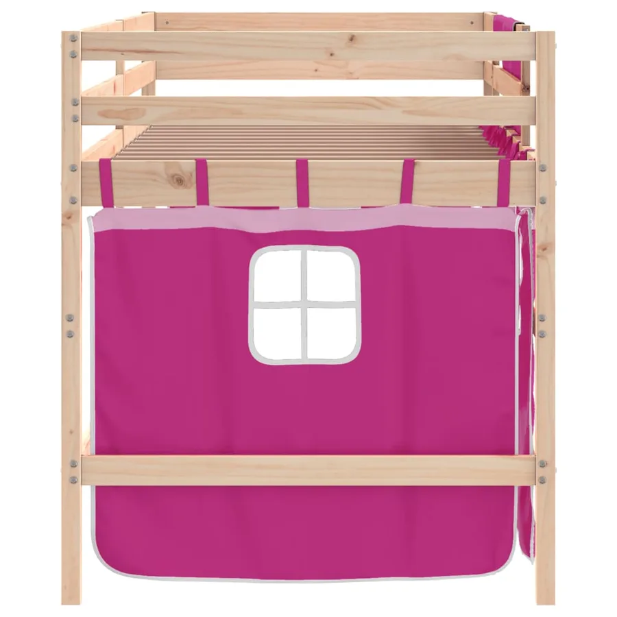 Lit mezzanine enfants avec rideaux sans matelas rose 80x200cm - 8