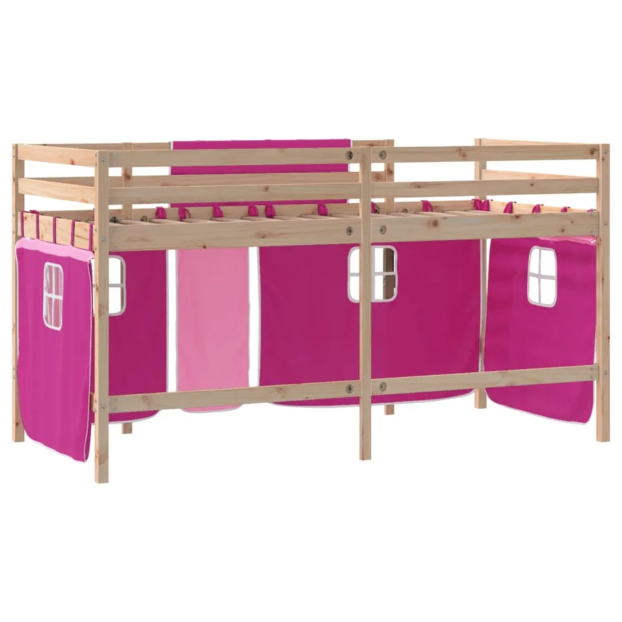 Lit mezzanine enfants avec rideaux sans matelas rose 80x200cm - 9