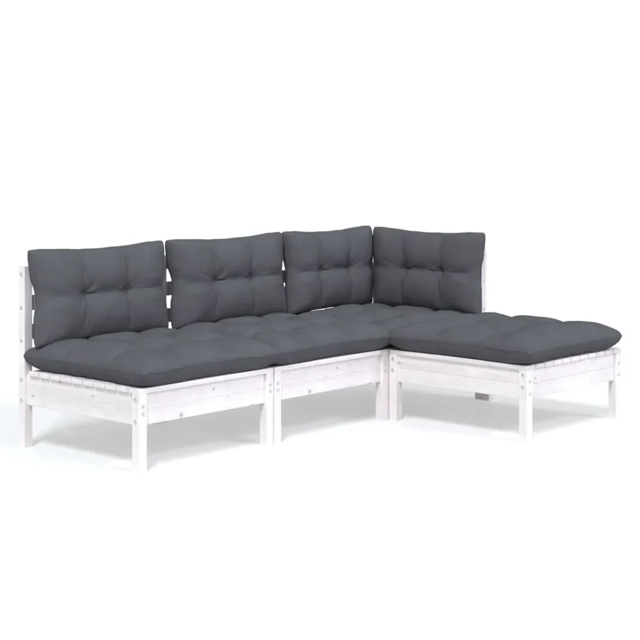 Salon de jardin 4 pcs avec coussins blanc bois de pin - 2