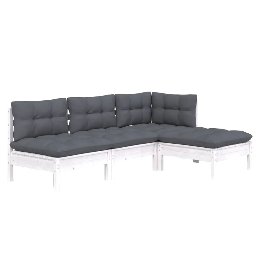 Salon de jardin 4 pcs avec coussins blanc bois de pin - 3