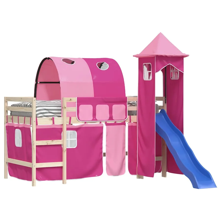 Rideaux pour lit mezzanine avec tunnel et tour rose - 5