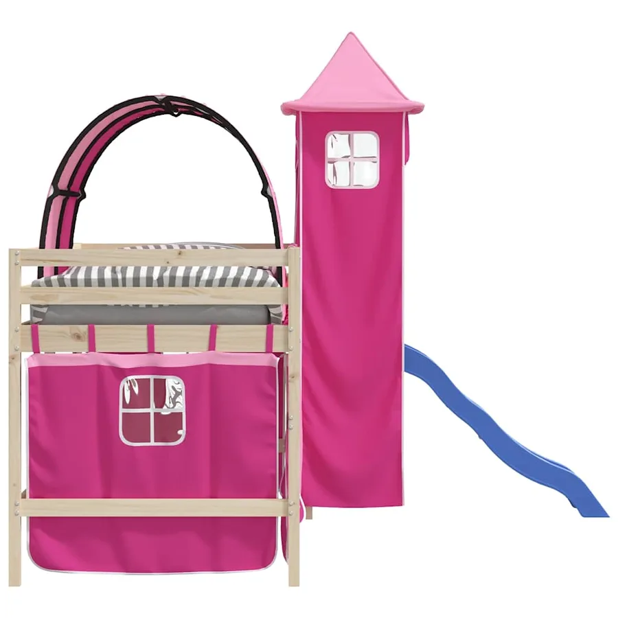 Rideaux pour lit mezzanine avec tunnel et tour rose - 7
