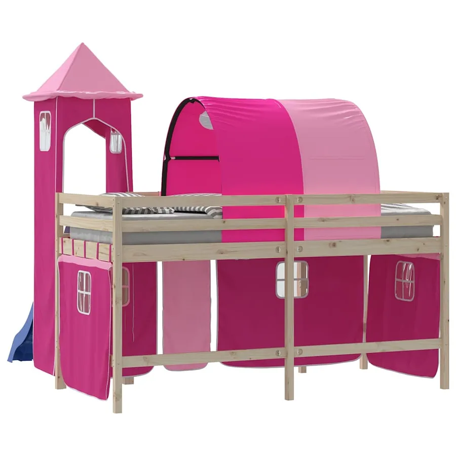 Rideaux pour lit mezzanine avec tunnel et tour rose - 8