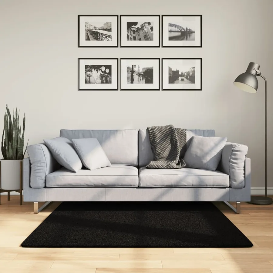 Tapis HUARTE à poils courts doux et lavable noir 120x120 cm