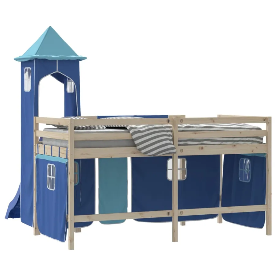 Rideaux pour lit mezzanine avec tour bleu polyester - 7