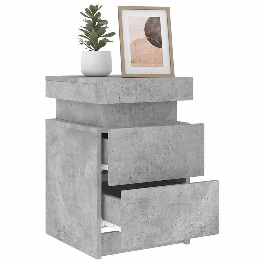 Tables de chevet avec lumières LED 2 pcs gris béton 35x39x55 cm - 15