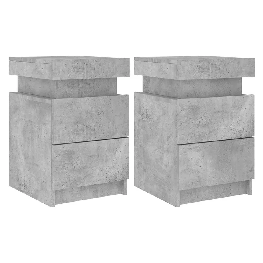 Tables de chevet avec lumières LED 2 pcs gris béton 35x39x55 cm - 2